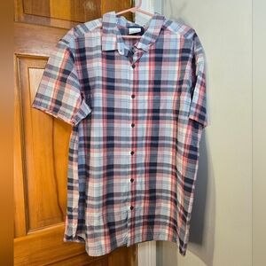 Columbia Pink and Blue Plaid Button Down Shirt Sz XXL